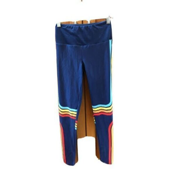 Goldsheep Pants - Goldsheep Lucky Stripe Long Leggings XS Blue Rainbow Stretch Pullon